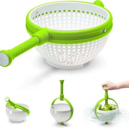 Spina 2-In-1 Easy-To-Use, Collapsible Salad Spinner & Straining Colander for Salad, Fruit, Vegetable, Lettuce - White/Green