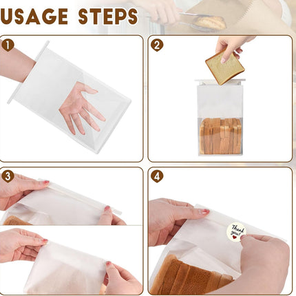 60pcs Bakery Bags with Thank You Stickers,11x8.6x4 inches Sourdough Bread Bags with Tin Tie Tab Lock Smoother Paper Bakery Bags with Clear Window for Homemade Bread, Baked Food Packaging Storage