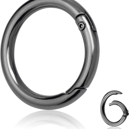 10Pack 1 Inch Metal Spring O Rings Clip Keychain, Round Carabiner Clips Keyrings Snap Hook Buckle, Purse Shoulder Bag Chain Rings Clip Replacement Paracord Keychain Lanyard Leather DIY Crafts (Black)