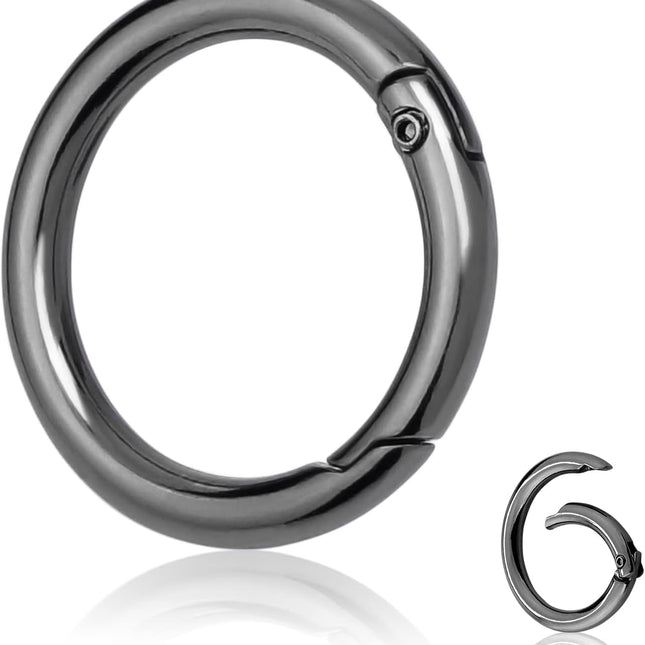 10Pack 1 Inch Metal Spring O Rings Clip Keychain, Round Carabiner Clips Keyrings Snap Hook Buckle, Purse Shoulder Bag Chain Rings Clip Replacement Paracord Keychain Lanyard Leather DIY Crafts (Black)