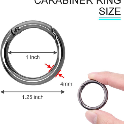 10Pack 1 Inch Metal Spring O Rings Clip Keychain, Round Carabiner Clips Keyrings Snap Hook Buckle, Purse Shoulder Bag Chain Rings Clip Replacement Paracord Keychain Lanyard Leather DIY Crafts (Black)