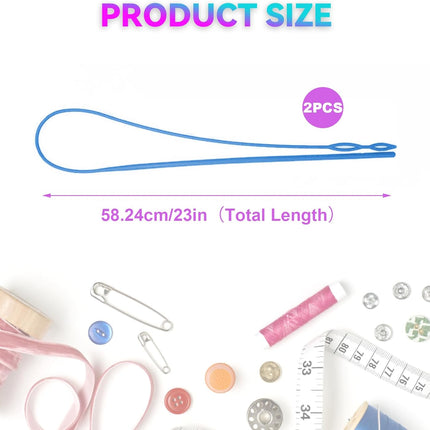 2 Pcs Plastic Flexible Drawstring Threader,58.2cm/23in Hoodie String Threader Drawstring Replacement Quick & Easy Drawstring Threader Tool for Sweatpants,Jackets,Swim Trunks,Shorts(Blue)