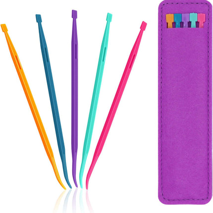 Drawstring Threader Tool,5Pcs Purple Thang Sewing Tool with Storage Bag Plastic Sewing Stiletto Tool Rope Threader Multifunctional Sewing Accessories for Craft Quilting Supplies
