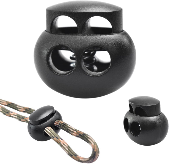25pcs Spring Cord Lock End Stopper Fastener Slider Toggles Clip Double Hole Round Plastic for
