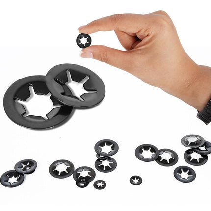 M12 Internal Tooth Star Lock Washers, Quick Speed Locking Washers, Steel Black Finish Push on Locking Washer, Speed Retaining Clips Fasteners, 50 PCS