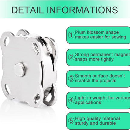 Magnetic Snaps Buttons Plum Magnetic Snap Closures for Purses Bags Clothes Handbags Scrapbooking,Magnetic Purse Closure Fasteners,Sewing on Magnetic Snaps for DIY Craft (15mm) (Silver)