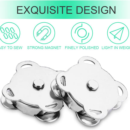 Magnetic Snaps Buttons Plum Magnetic Snap Closures for Purses Bags Clothes Handbags Scrapbooking,Magnetic Purse Closure Fasteners,Sewing on Magnetic Snaps for DIY Craft (15mm) (Silver)
