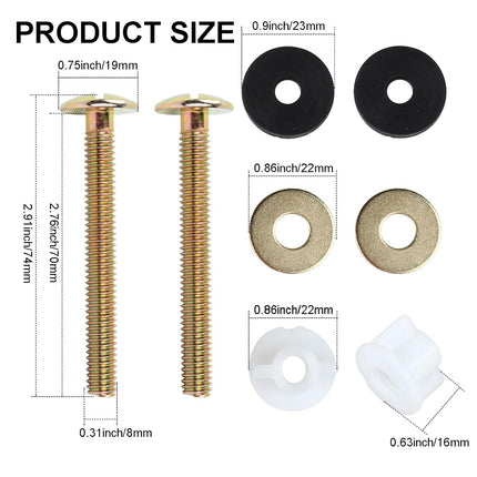 2 PCS Toilet Seat Screws Replacement Kit, Heavy Duty Toilet Seat Fastener with Plastic Nut and Metal and Rubber Washers, Universal Toilet Seat Bolt and Screw Set for Top Mount Toilet Seat Hinge