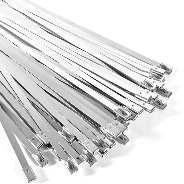 100-Pack Metal Zip Ties 11.8 inch, Heavy Duty 304 Stainless Steel Self-Locking Cable Ties for Outdoor Use, Multifunctional Cable Ties for Exhaust Wrap, Chain Link Fence Parts, Farms, Pipes