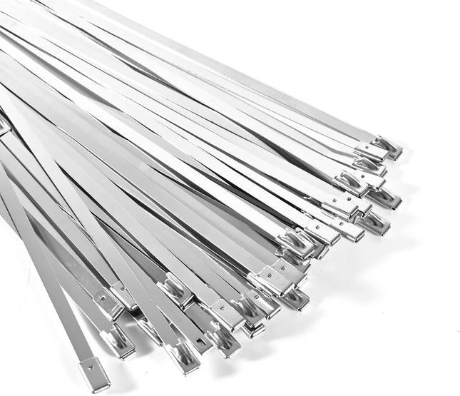 100-Pack Metal Zip Ties 11.8 inch Heavy Duty 304 Stainless Steel Self-Locking Cable Ties for