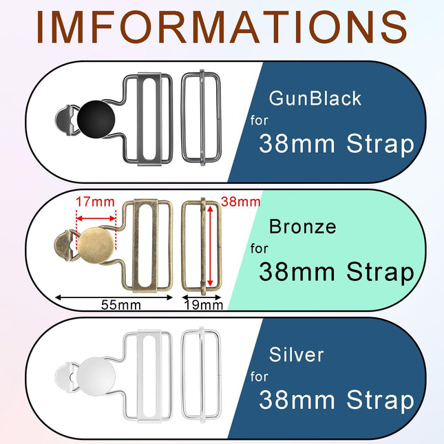 CooBigo 6 Sets Metal Overalls Buckles 1-1/2 Overall Replacement Clasp Clips with Adjustable Tri Glide – product detail
