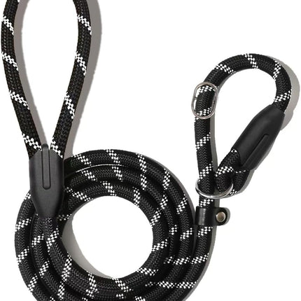Dog Training Slip Leash, No Pull, Durable Reflective Lead, Puppy Heavy Duty Loop Rope, Comfortable Handle, 6 ft, 3/8 inch, diam. Black/White