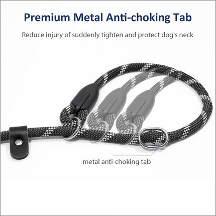 Dog Training Slip Leash, No Pull, Durable Reflective Lead, Puppy Heavy Duty Loop Rope, Comfortable Handle, 6 ft, 3/8 inch, diam. Black/White