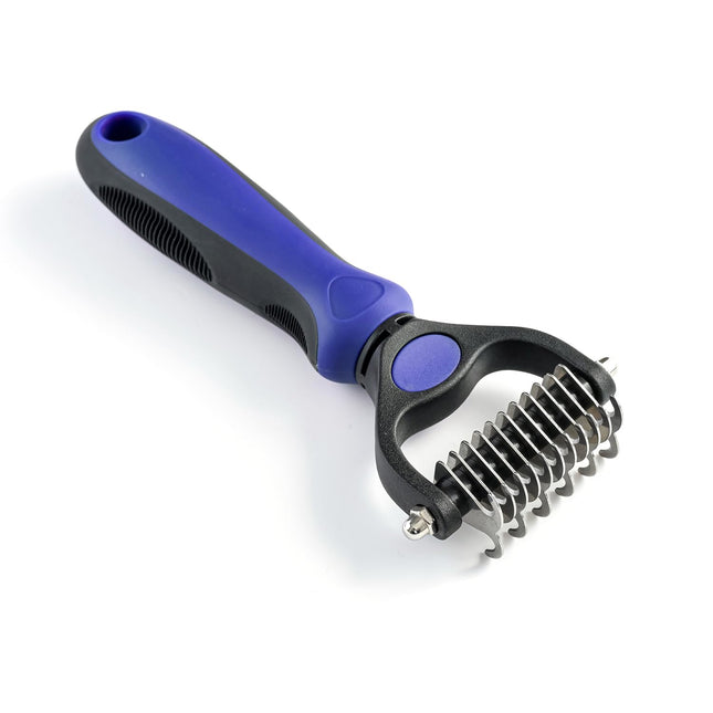 Grooming Rake for Dogs & Cats Double-Sided Deshedding Brh Extra-Wide Dematting Tool Slicker Comb in Blue