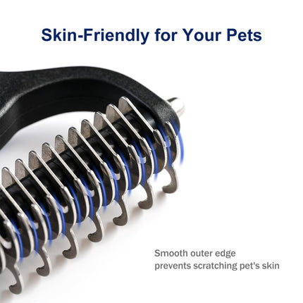 Grooming Rake for Dogs & Cats, Double-Sided Deshedding Brh, Extra-Wide Dematting Tool, Slicker Comb for Undercoat & Loose Hair Removal, Reduces Shedding by 95%, Blue, Small