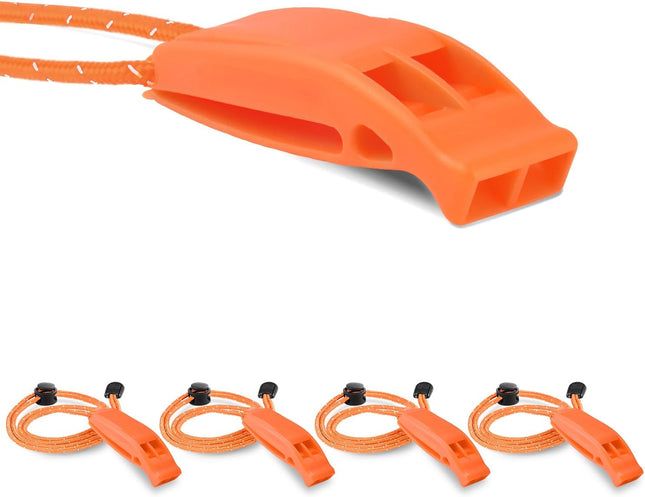 CooBigo 4Pcs Emergency Whistles Loud Shrill Safety Whistle with Reflective Lanyard for Climbing Hiking