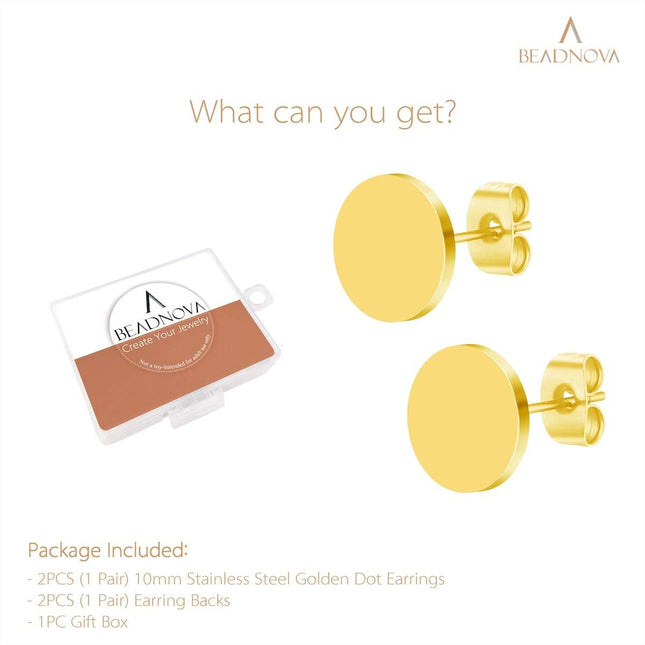 Stud Earrings Flat Post Earrings Circle Piercing Disc Stainless Dot Earrings for Women (2-10mm Gold 1-3 – product detail