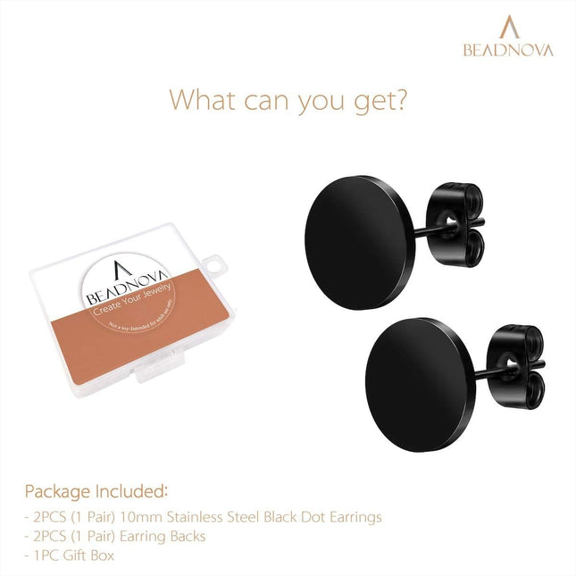 Stainless Steel Stud Earrings Flat Circle Dot Earrings Fake Plugs Black Stud Piercing Post Earrings Fake – product detail