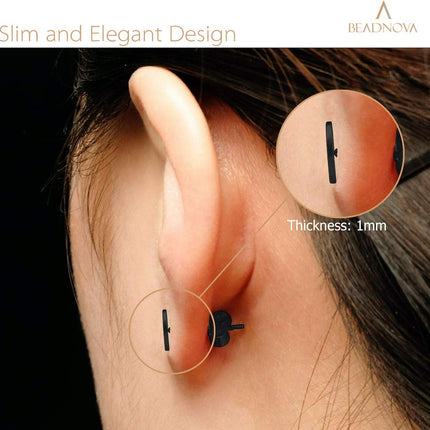 Stainless Steel Stud Earrings Flat Circle Dot Earrings Fake Plugs Black Stud Piercing Post Earrings Fake Gauges for Men (2-10mm, Black, 1-3 pairs)