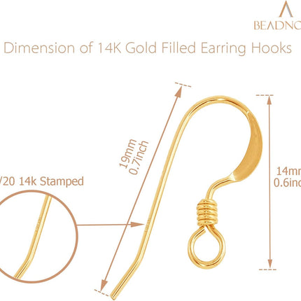 Earring Hooks 4pcs 14k Gold Filled Earring Kits with Rubber Backs Ear Wire Hook for Jewelry Making DIY Ear Post Supplies (4pcs Earwires and 4 pcs Backs)