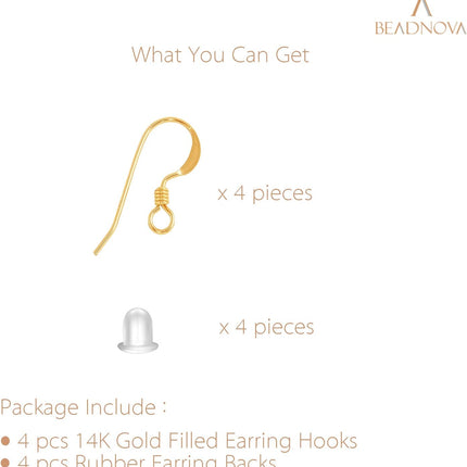 Earring Hooks 4pcs 14k Gold Filled Earring Kits with Rubber Backs Ear Wire Hook for Jewelry Making DIY Ear Post Supplies (4pcs Earwires and 4 pcs Backs)