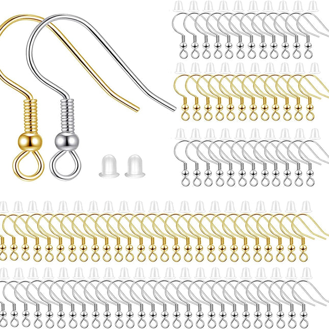 200pcs Mix Earring Hooks & Backs, Silver & Gold, 100pcs Hooks & 100pcs Backs, DIY Earring Supplies