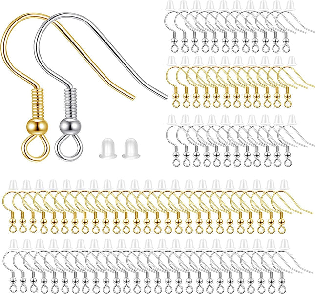 200pcs Mix Earring Hooks & Backs Silver & Gold 100pcs Hooks & 100pcs Backs DIY Earring Supplies