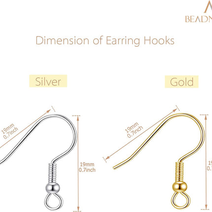 200pcs Mix Earring Hooks & Backs, Silver & Gold, 100pcs Hooks & 100pcs Backs, DIY Earring Supplies