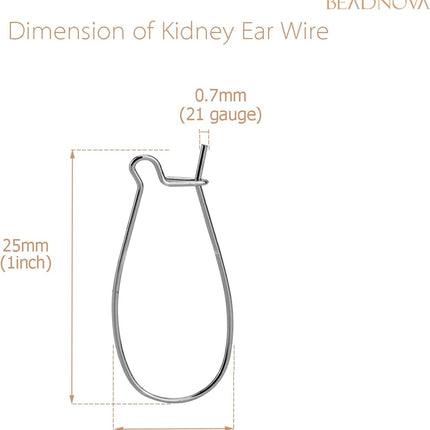 Ear Wire Hooks 60pcs Stainless Steel Kidney Earring Hook Wire Ear Findings for Earring Making Jewelry Making Earwire DIY (25mm, 60pcs)