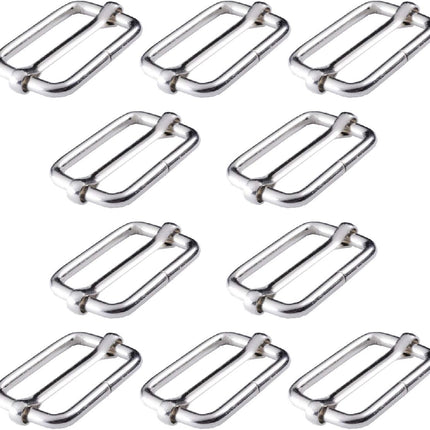 Adjtable Slide Buckle 1 Inch Triglide Slides Metal Webbing Slider For Strap Belt Backpack Handbag DIY (10 Pieces, Silver Color)