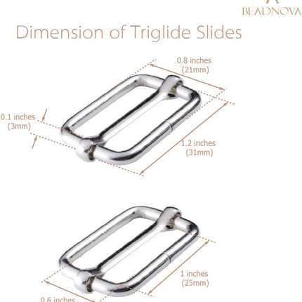 Adjtable Slide Buckle 1 Inch Triglide Slides Metal Webbing Slider For Strap Belt Backpack Handbag DIY (10 Pieces, Silver Color)