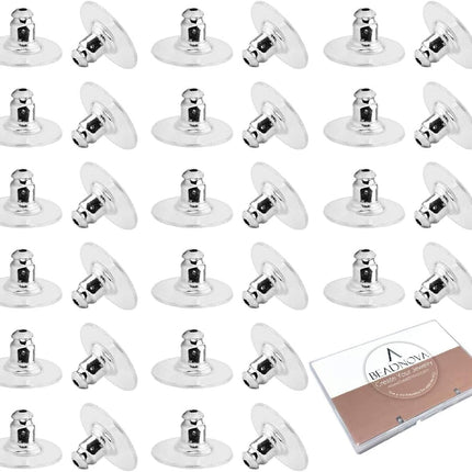 Earring Backs Replacements Earring Backing Silver Plated Pierced Hypoallergenic Ear Stud Backs Stoppers Safety Bullet Clutch Earstud Backings with Pad for Posts (120pcs)