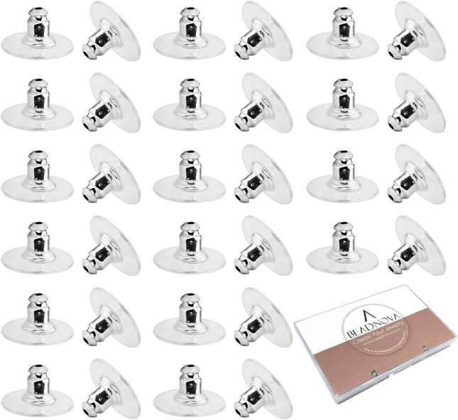 Earring Backs Replacements Earring Backing Silver Plated Pierced Hypoallergenic Ear Stud Backs Stoppers