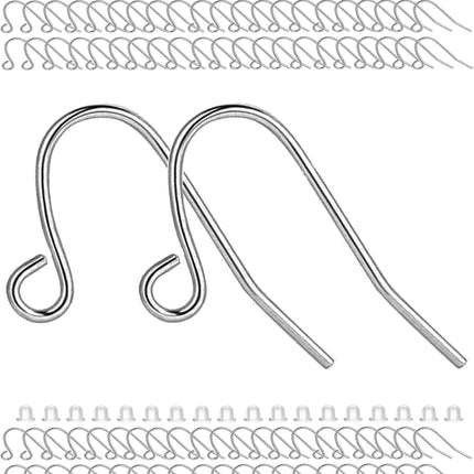 Earring Hooks 150pcs Stainless Steel Ear Wire Kits with Rubber Backs Earring Hook for Jewelry Making DIY Earwires Supplies (150pcs Ear Wires and 150 pcs Backs, Total 300pcs)
