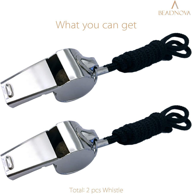 Stainless Steel Whistles with Lanyard Lifeguard Whistle Referee Whistle Metal Sports Coaches – product detail