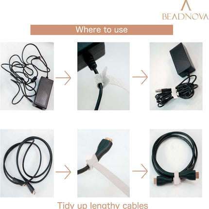 Adjtable Cable Straps Cable Ties Adjtable Cord Wire Organizer for Cord Management (8 Inches, 60 Pieces, White)