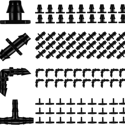 Drip Irrigation Parts 80 Pcs Mix 1/4 Inch Barbed Tee Elbow Straight Couplings End Plugs Fittings Drip Line Connectors for 1/4 Inch Irrigation Tubing Garden Watering System