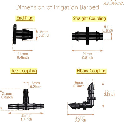 Drip Irrigation Parts 80 Pcs Mix 1/4 Inch Barbed Tee Elbow Straight Couplings End Plugs Fittings Drip Line Connectors for 1/4 Inch Irrigation Tubing Garden Watering System
