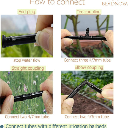 Drip Irrigation Parts 80 Pcs Mix 1/4 Inch Barbed Tee Elbow Straight Couplings End Plugs Fittings Drip Line Connectors for 1/4 Inch Irrigation Tubing Garden Watering System