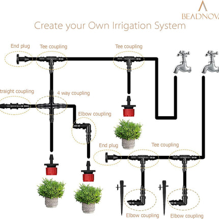 Drip Irrigation Parts 80 Pcs Mix 1/4 Inch Barbed Tee Elbow Straight Couplings End Plugs Fittings Drip Line Connectors for 1/4 Inch Irrigation Tubing Garden Watering System