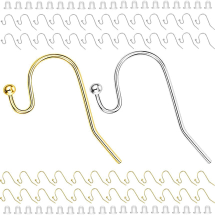 Earring Hooks 100pcs Mix Color Ball Dot Ear Wire with Rubber Backs Earwire for Jewelry Making Earring Supplies (50pcs Ear Wire Each Color and 100pcs Backs, Total 200pcs)
