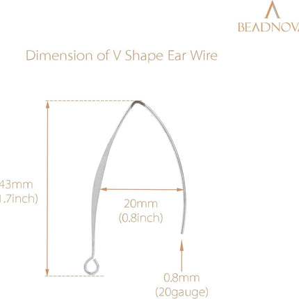 V Shape Ear Wire Long Earring Wire Earring Hook for Dangle Earwire Making Jewelry Making Ear Post DIY (Silver 43mm, 10pcs)