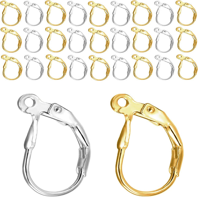 Leverback Earring Hooks 80pcs French Ear Wire Lever Back Earwire for Jewelry Making Crafting (Gold and
