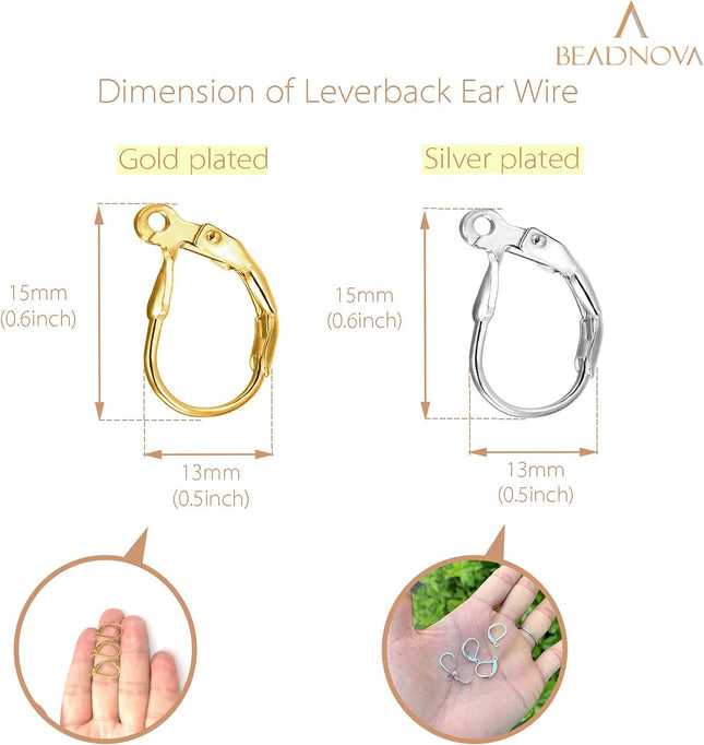 Leverback Earring Hooks 80pcs French Ear Wire Lever Back Earwire for Jewelry Making Crafting (Gold and – product detail