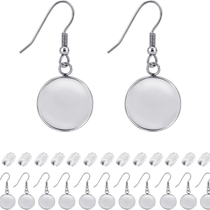 Earring Kit 30pcs Blank Ear Wire Hook 14mm Stainless Steel Cabochon Setting Earring Bezel with Rubber Backs for Cabochon Resin DIY Earwire Making (14mm, 30pcs)