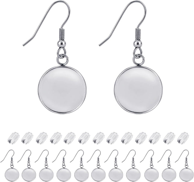 Earring Kit 30pcs Blank Ear Wire Hook 14mm Stainless Steel Cabochon Setting Earring Bezel with Rubber (14mm