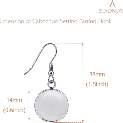 Earring Kit 30pcs Blank Ear Wire Hook 14mm Stainless Steel Cabochon Setting Earring Bezel with Rubber Backs for Cabochon Resin DIY Earwire Making (14mm, 30pcs)