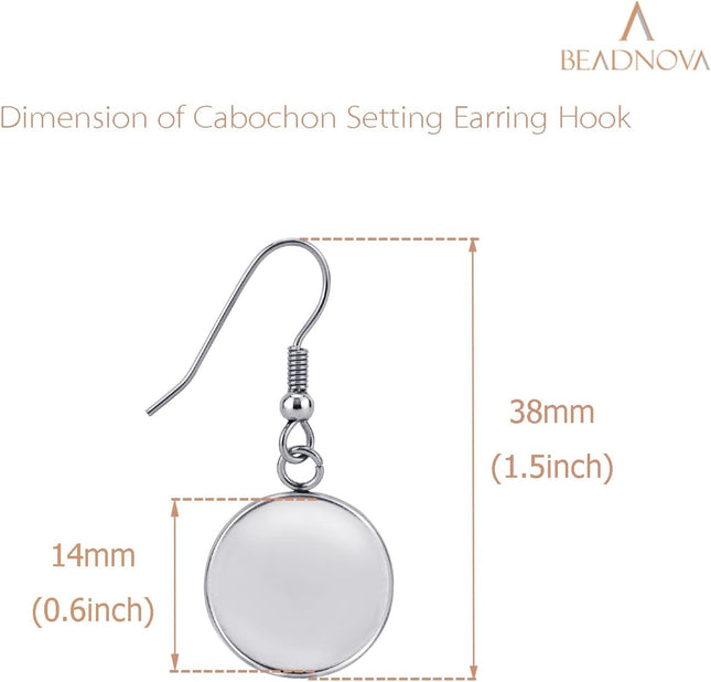 Earring Kit 30pcs Blank Ear Wire Hook 14mm Stainless Steel Cabochon Setting Earring Bezel with Rubber – product detail