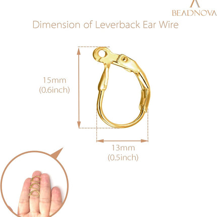 Leverback Earring Hooks 60pcs French Ear Wire Lever Back Earwire for Jewelry Making Crafting (Gold)
