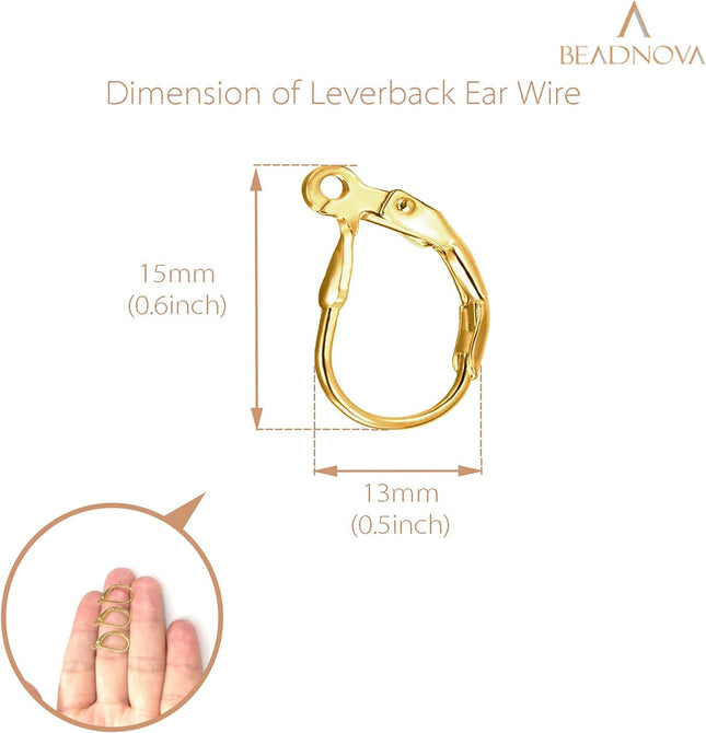 Leverback Earring Hooks 60pcs French Ear Wire Lever Back Earwire for Jewelry Making Crafting (Gold) – product detail